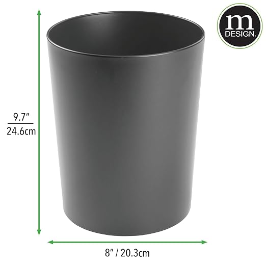 mDesign Round Metal Small 1.7 Gallon Recycle Trash Can Wastebasket, Garbage - Image 7