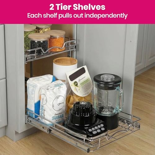 2-Tier Pull-Out Cabinet Organizer for Kitchen, 26"W x 21”D x 16.5"H