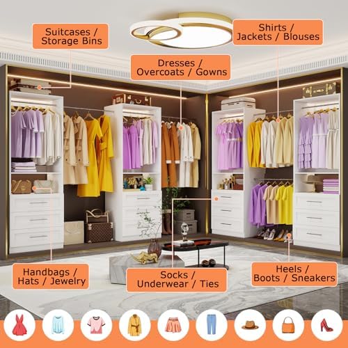 Closet System Set of 2, Closet System with 6 Drawers, 4 Rods & 2 Shelves,...