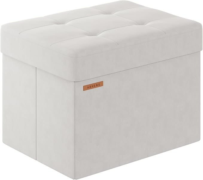 Folding Storage Ottoman, Velvet Storage Bench, End Stool, Foot Stool, by Liveinacomfortablehome