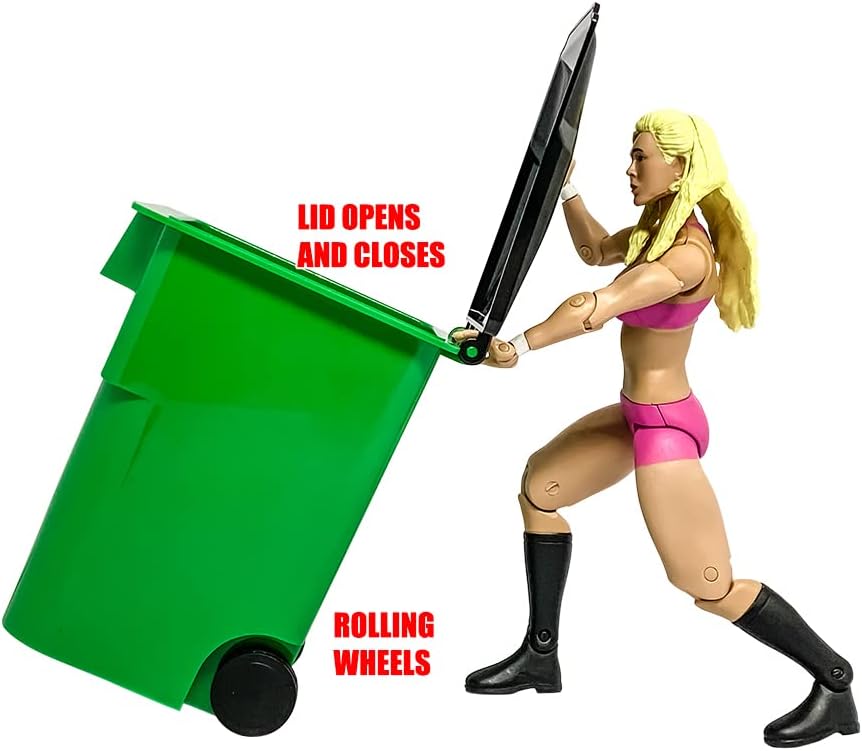 Miniature Green Trash Can with Lid & Wheels for Wrestling Action Figures
