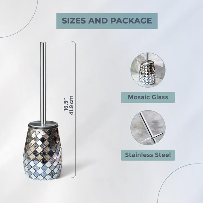 Escenzy Modern Toilet Brush and Holder Set Mosaic Glass | Non-Rustic Stainless - Image 5