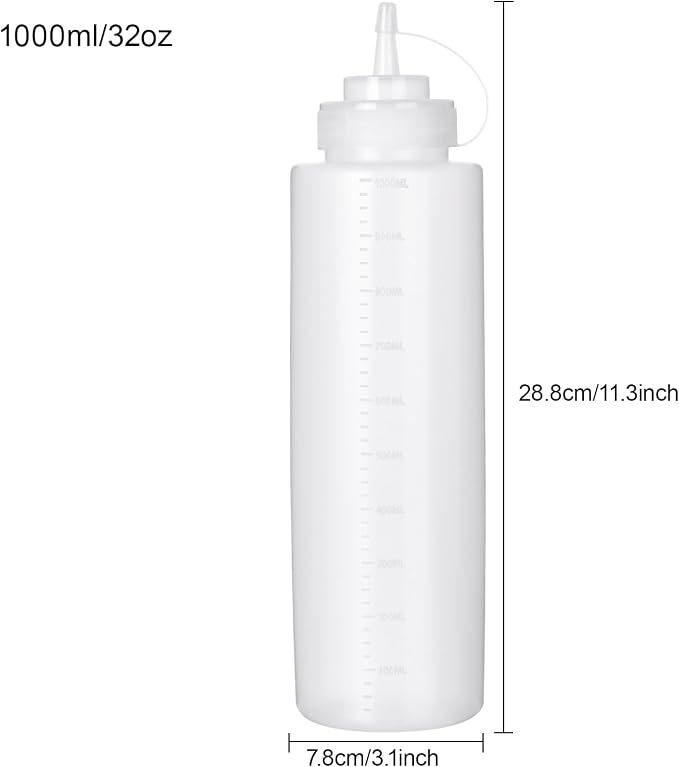 Squeeze Bottles for Sauces 2 Pack, 32 Ounce 1000ml Plastic Dressing Squirt - Image 2