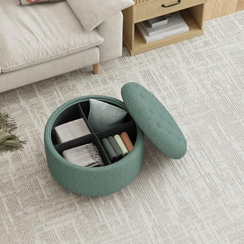 25Inch Round Storage Ottoman, Small Round Ottoman Coffee Table with Storage