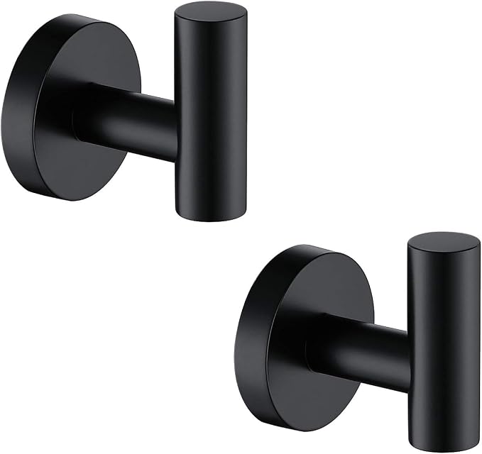 TASTOS Matte Black Bathroom Towel Coat Hook Stainless Steel, 2 Pack Robe by TASTOS