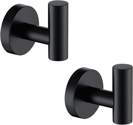 TASTOS Matte Black Bathroom Towel Coat Hook Stainless Steel, 2 Pack Robe by TASTOS