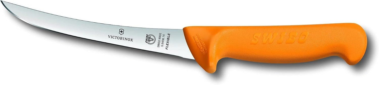 Victorinox Swibo 6" Boning Knife, Narrow Flexible Curved Blade, Stainless Steel - Dishwasher Safe, Orange