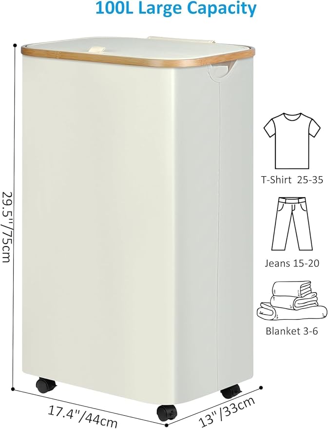 efluky Laundry Basket with Wheels, Tall Rolling Laundry Hamper with Lid and - Image 2