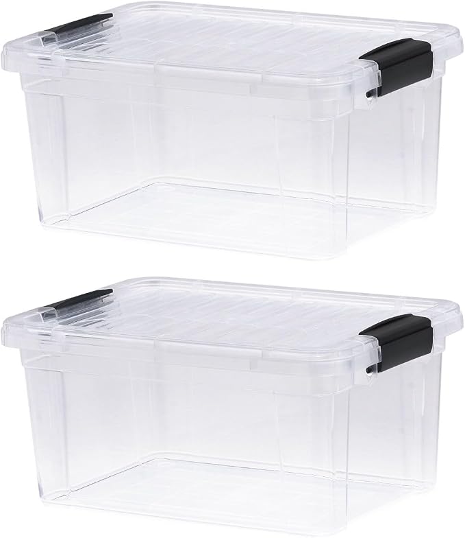 Superio Storage Bins with Lids- 2 Pack, 6.6 Qt Clear Boxes by Superio