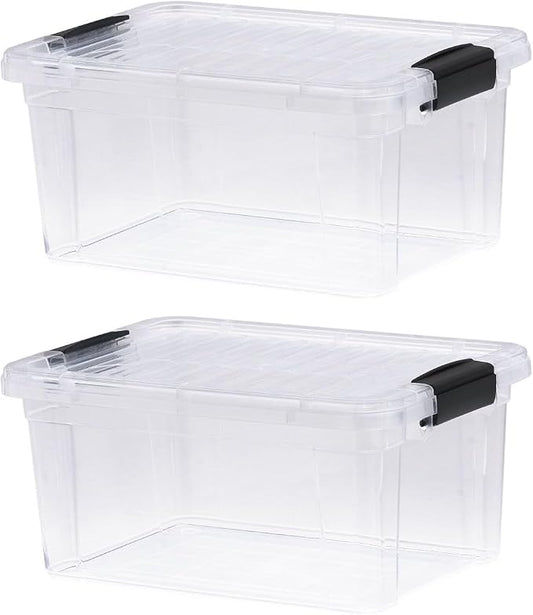 Superio Storage Bins with Lids- 2 Pack, 6.6 Qt Clear Boxes by Superio