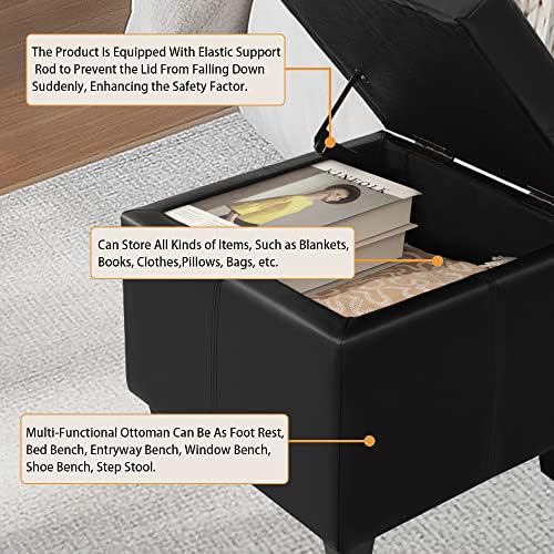 CangLong 18'' Square Storage Ottoman,Faux Leather Foot Rest Stools wi...