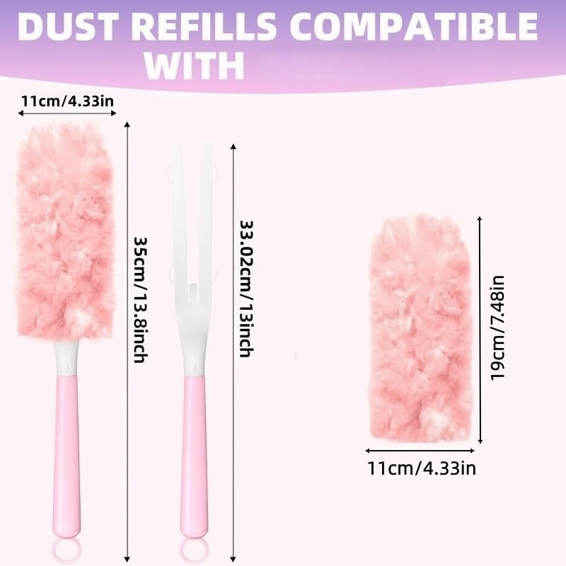 Pink 10 Piece Electrostatic Duster Refill Set with 1 Handle Furniture Keyboard Cleaning