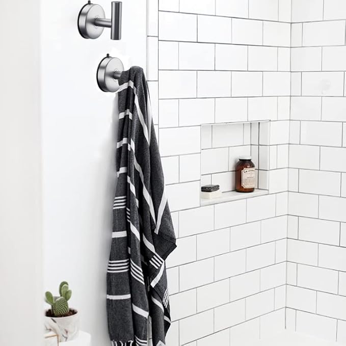 DGYB Large Suction Cup Hooks for Shower Set of 2 Brushed Nickel Towel Hooks for - Image 4