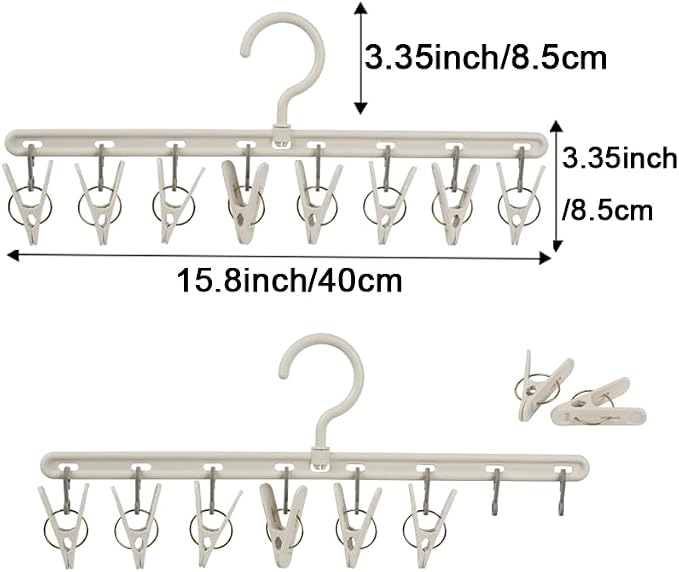 Clothes Hanger 2 Pack with 8 Clips, Clothes Drying Racks Windproof - Image 2