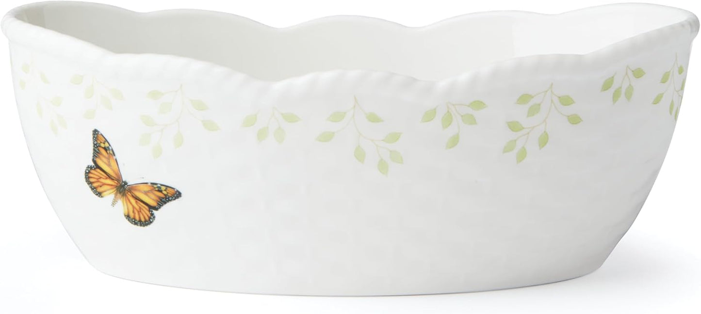 Lenox Butterfly Meadow Porcelain Bread Basket | dishwasher safe, microwave safe | floral design, for serving | 3.75 inch, 56oz, gift for women, kitchen storage