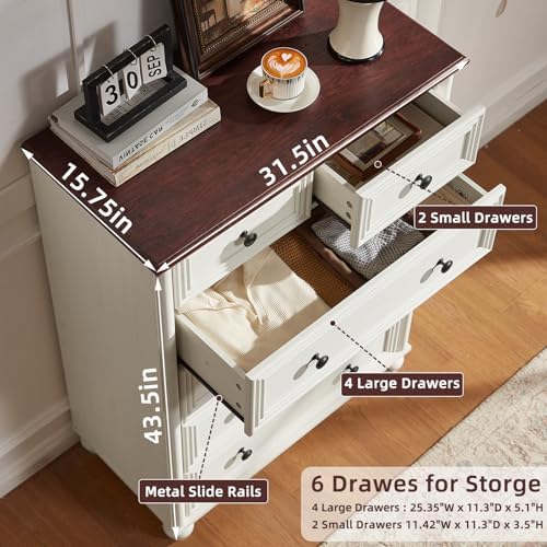 RWYHG Farmhouse 6 Drawer Dresser Set of 2, Chest of Drawers for Bedroom