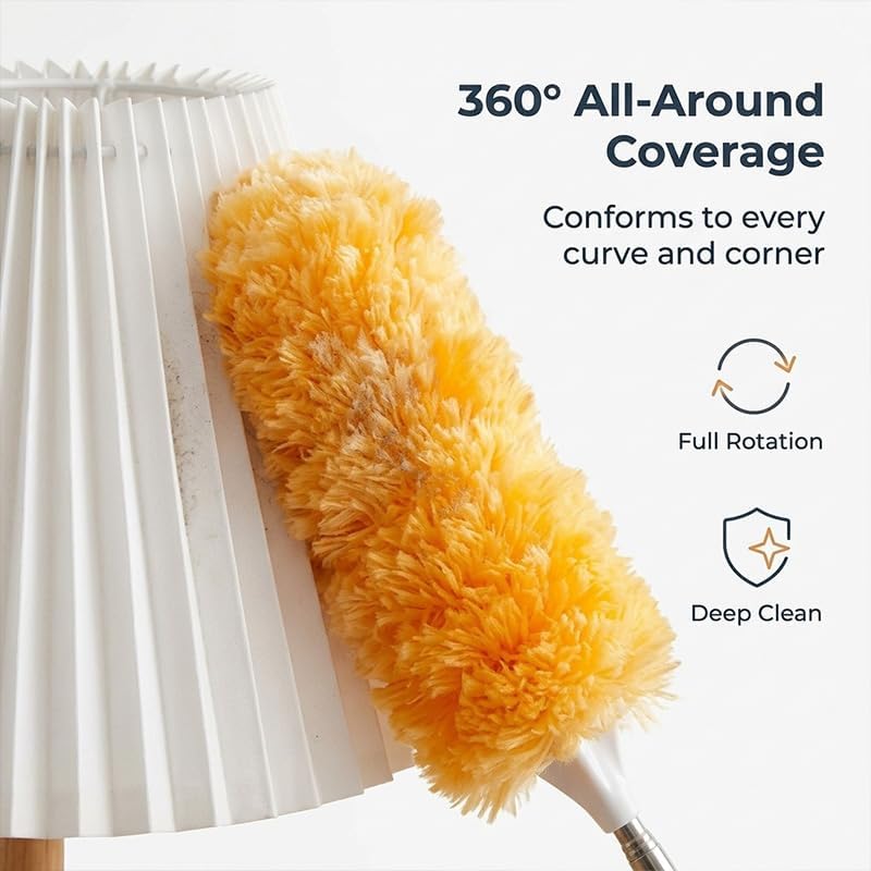 Handheld Dusting Tool with 13.4 Inch Handle and 1 Orange 360 Degree Disposable Refill for Blinds and Home Furniture