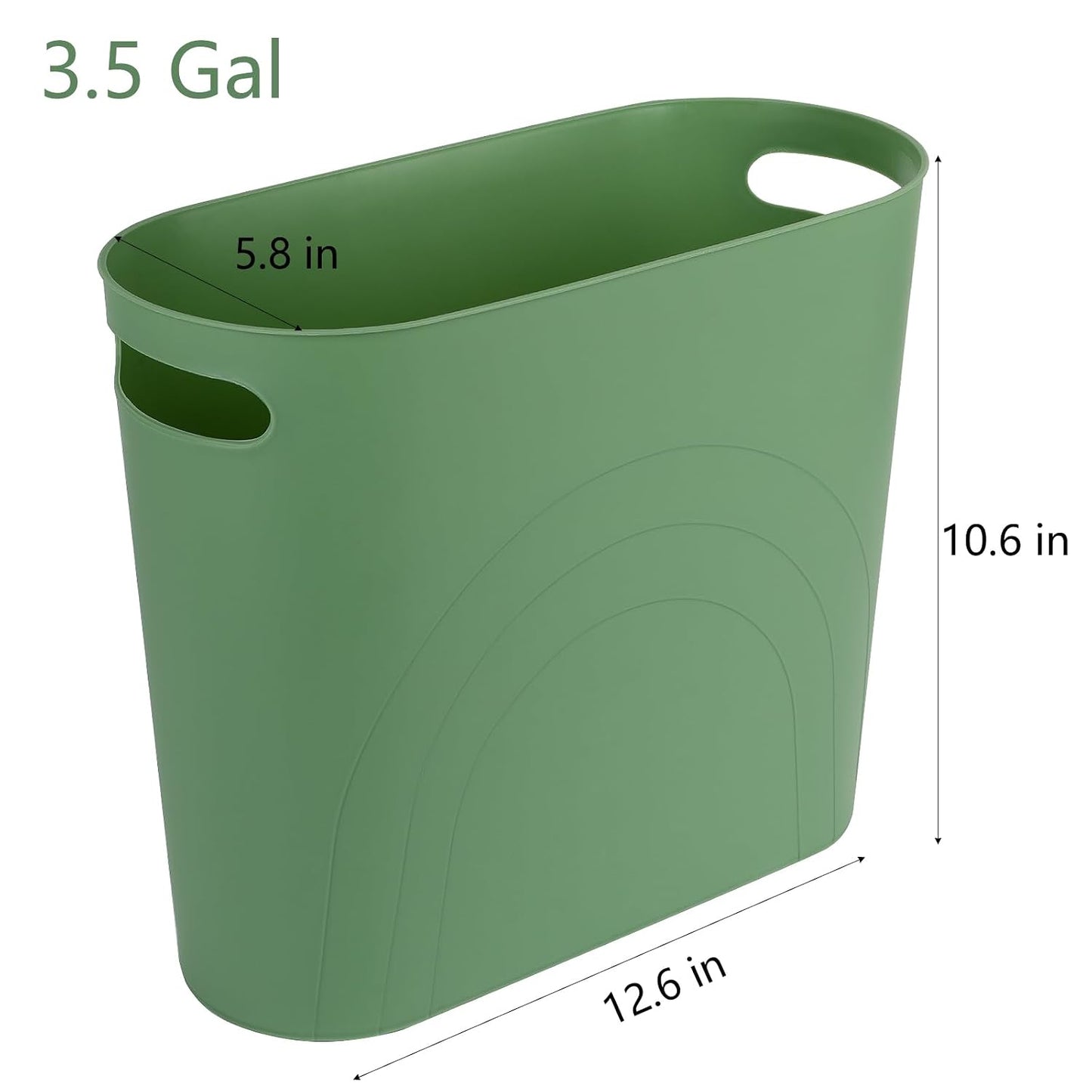 rejomiik Small Bathroom Trash Can, 3.5 Gallon Slim Garbage Can, Green | Plastic Waste Basket with Handles for Bathroom, Bedroom, Dorm, Kitchen, Office and Narrow Spaces