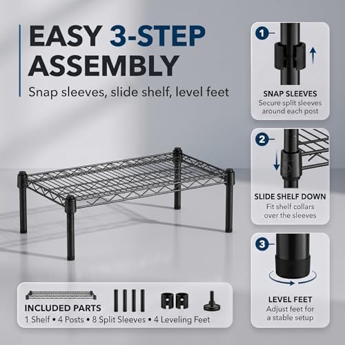 30" x 72" x 8" Black Epoxy Wire Storage Shelf, Dunnage Rack, C...