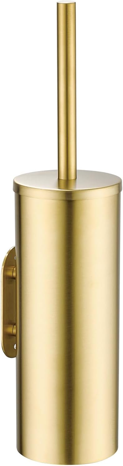 Gold Brushed Stainless Steel Toilet Brush and Cover, No-Punch Hook Base Dual by Unknown