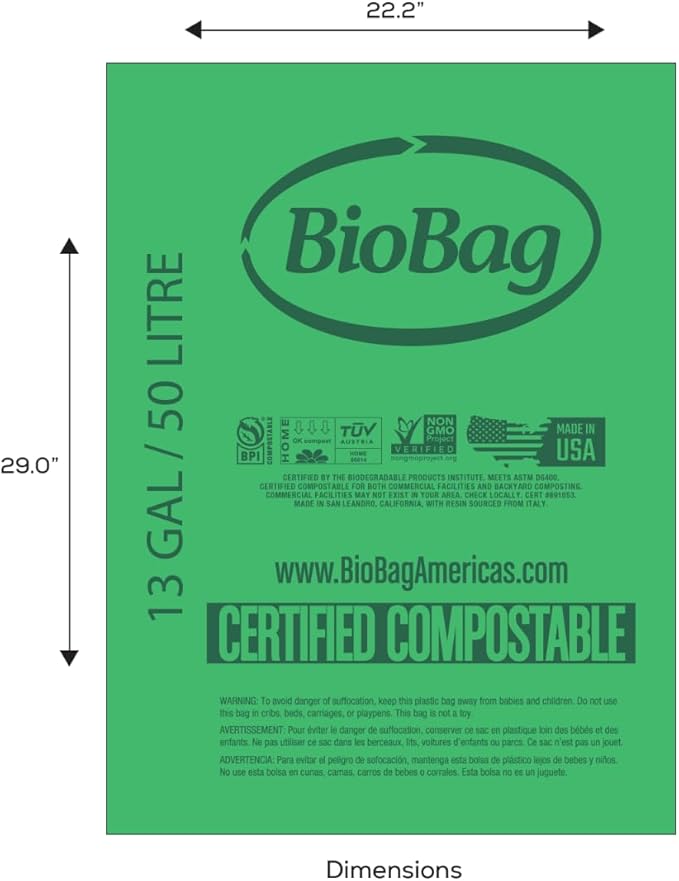 13 Gallon Tall Kitchen Compostable Trash Bags by BioBag, BPI Certified - Image 6