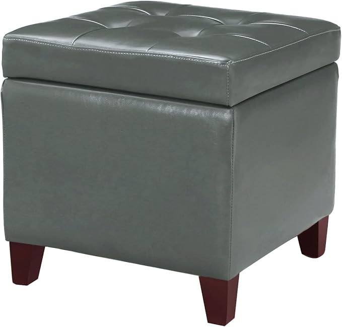 Adeco Bonded Leather Square Tufted Cubic Cube Footstool, by Adeco