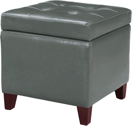 Adeco Bonded Leather Square Tufted Cubic Cube Footstool, by Adeco