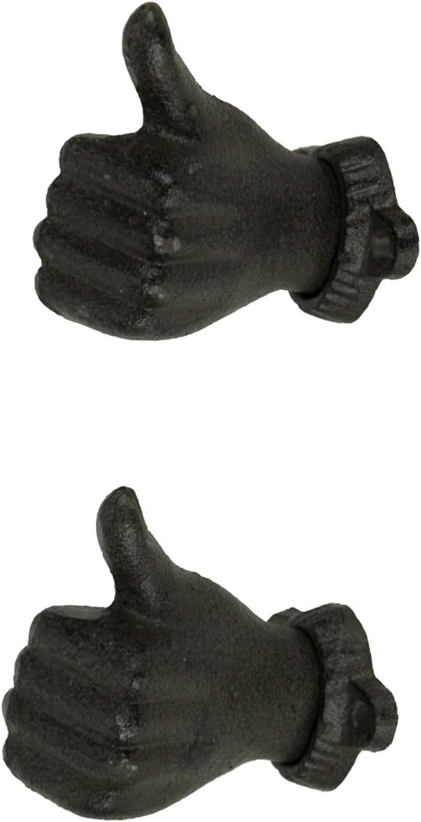 Brown Cast Iron Thumbs Up Hand Decorative Wall Hooks Set of 2