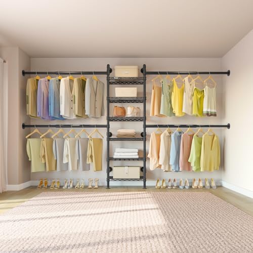Timate S3X Medium Expandable Wall Mounted Clothes Rack with 6 Adjustable Shel...