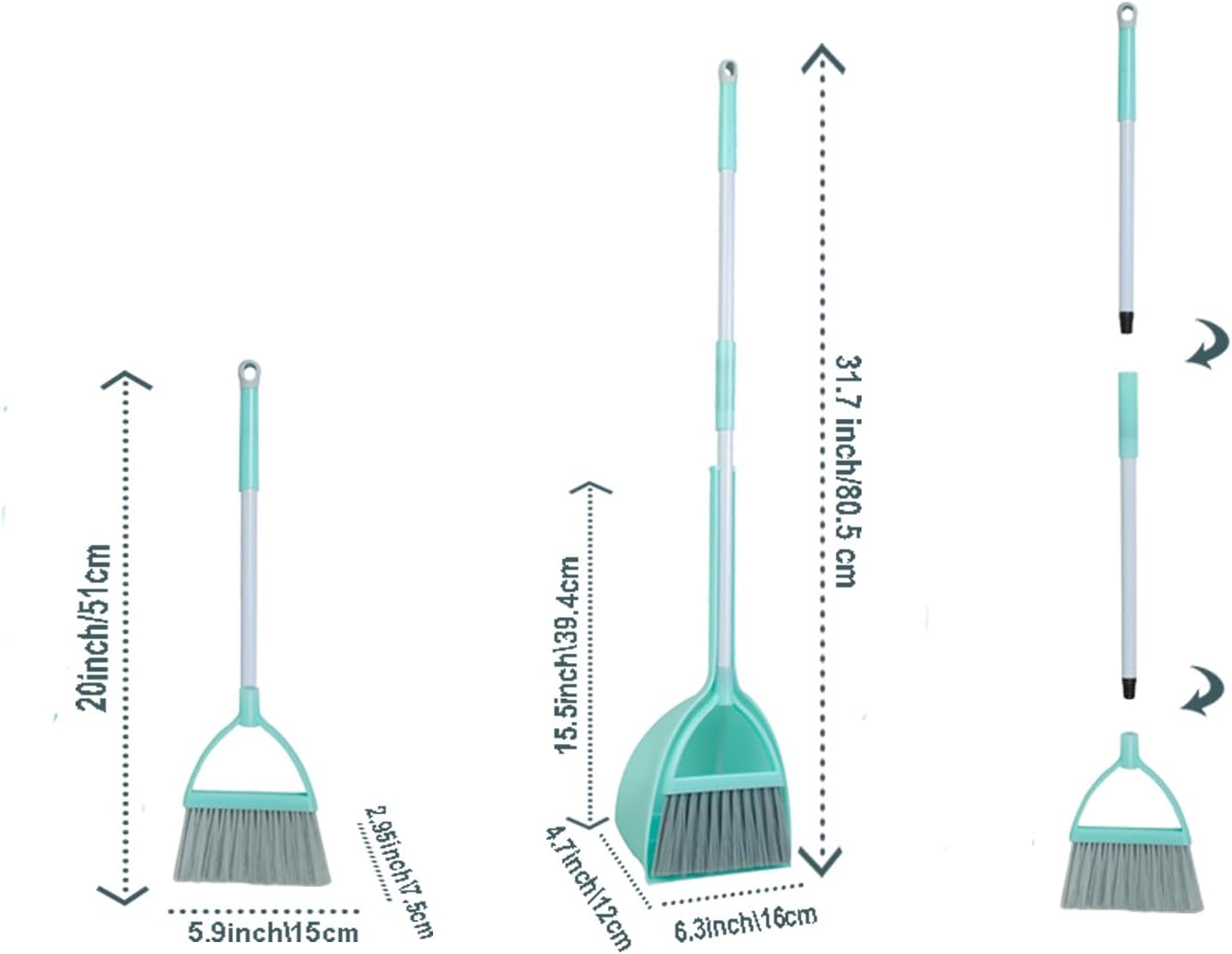 Mini Broom with Dustpan for Kids,Little Housekeeping Helper Set (Light Blue)