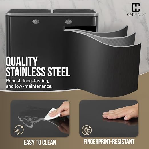 CAPHAUS Black Dual Trash Can w/Double Lid, Trash & Recycle Bins Combo, - Image 5