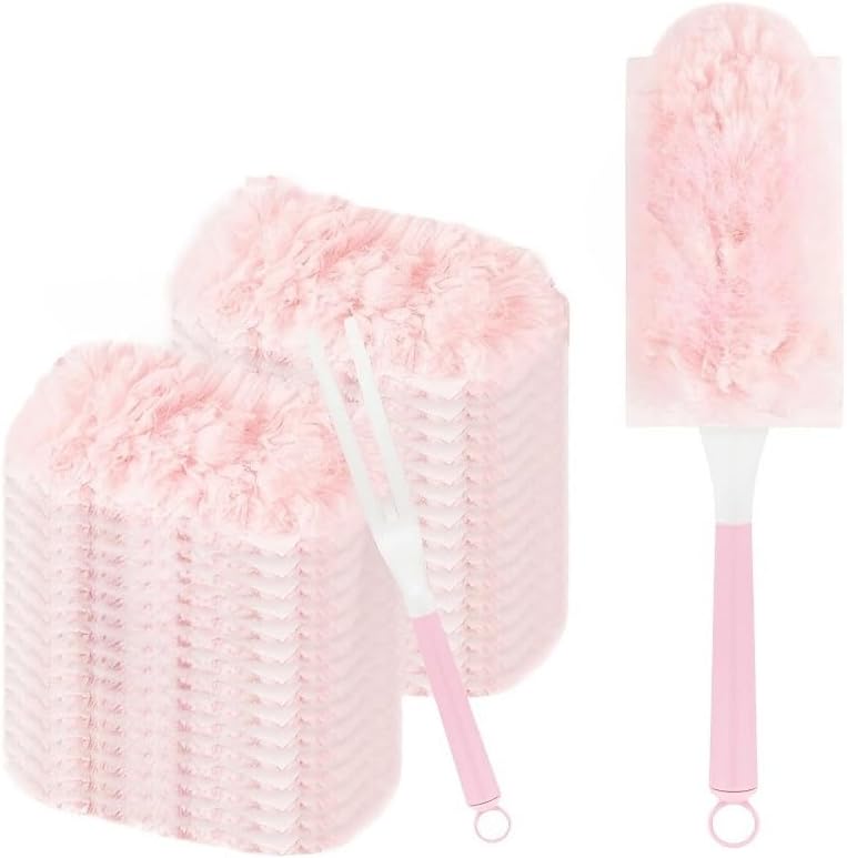 Pink 10 Piece Electrostatic Duster Refill Set with 1 Handle Furniture Keyboard Cleaning