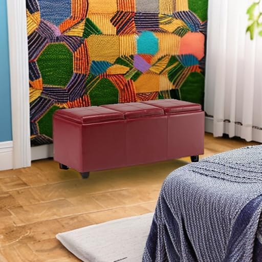 SIMPLIHOME Avalon 42 inch Wide Contemporary Rectangle Storage Ottoman in Red - Image 2