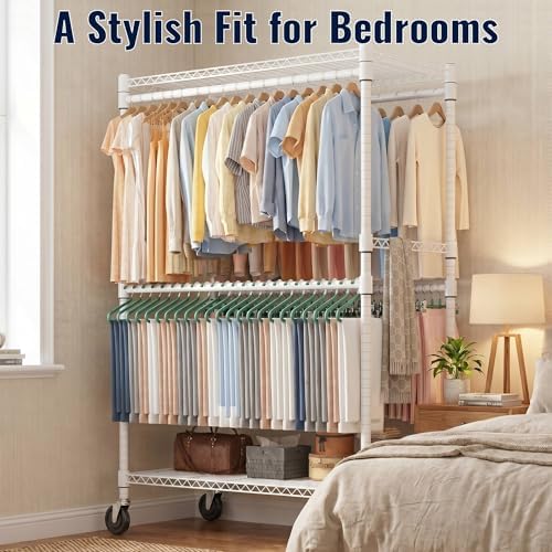 Homdox Heavy Duty Rolling Clothes Rack, Adjustable Clothing Rack for Hanging ...