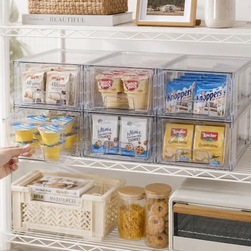 6 Pack Stackable Storage Drawers,Plastic Organizers Bins, Drawers Storage wit...