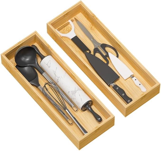 Kitchen Drawer Organizer Tray, Stackable Bamboo Deep Drawer Organizer by Greatseas