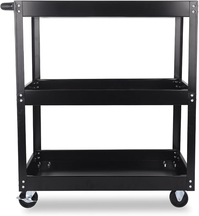 3-Tier Commercial Utility Cart, 3 Shelves Steel Service Tool Cart - Image 7