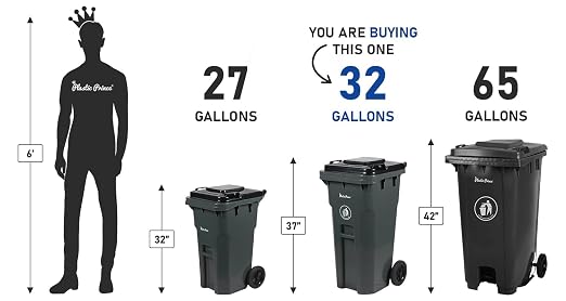 32 Gallon Trash Can with Wheels Outdoor Recycling Bin with Lid and Wheels Heavy - Image 3
