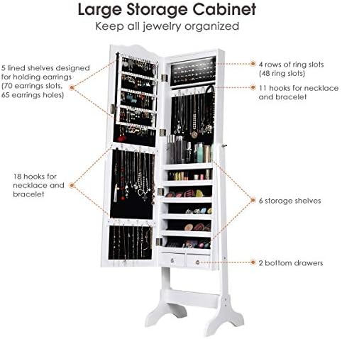 Giantex Jewelry Armoire Organizer with Full Length Mirror, 14 LEDs Floor Stan...