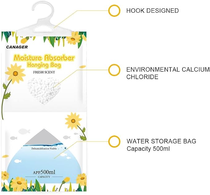CANAGER Moisture Absorber -12 Pack, Fresh Scent Hanging Humidity Bag, and - Image 4