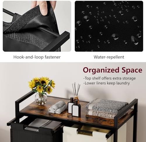 Huhote Double Compartment Laundry Basket, Laundry Sorter with Top Shelf, 2 Re...