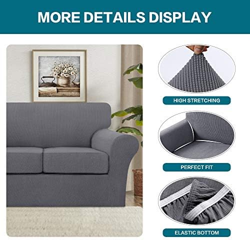 Turquoize 4 Piece Sofa Covers for 3 Cushion Couch Sofa Slipcover Soft Couch Cover for Dogs-Washable Sofa Furniture Covers with 3 Individual Cushion Covers, Jacquard Fabric (3 Cushion Sofa, Gray)