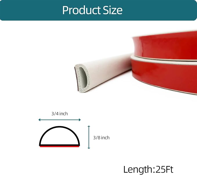 White Rubber Weather Stripping, Self-Adhesive D Shape Rubber Seal - Image 2