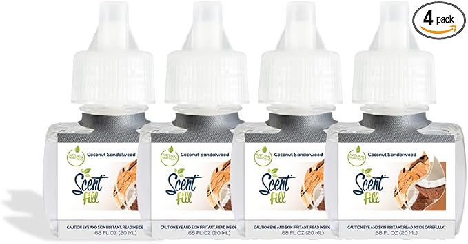 Scent Fill Coconut Sandalwood Plug in Air Freshener, 4 Scented Oil Refills by ScentFill