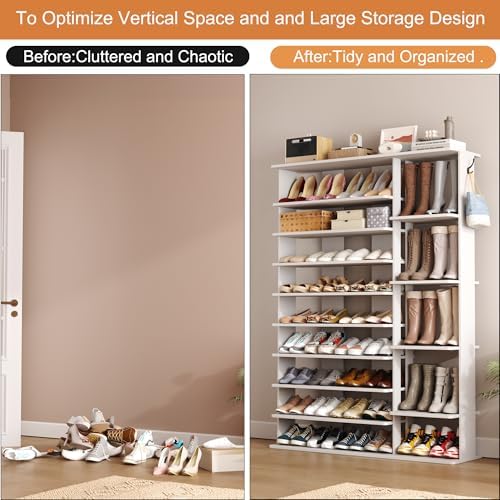 HOMEFORT 10 Tiers Shoe Rack, 50 Pairs Large Shoe Shelf, 61.8" Tall Shoe ...