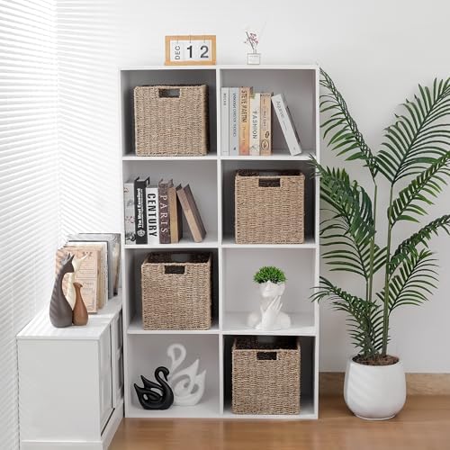 10.5 x 10.5in Seagrass Storage Baskets Set of 4, Cube Foldable Woven Storage ...