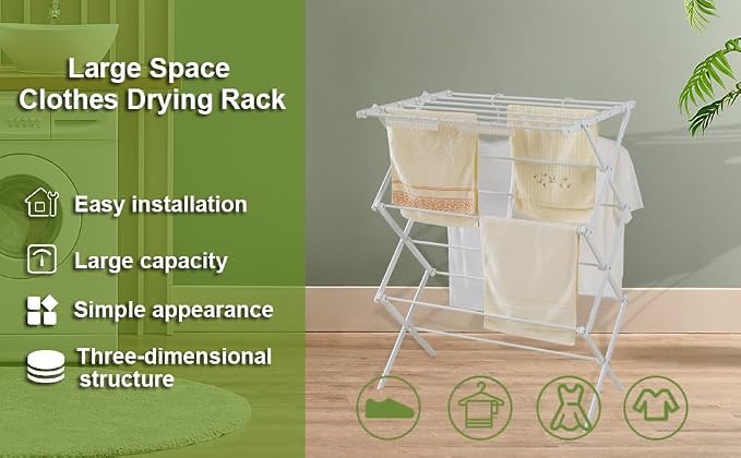 3 Tiers Foldable Clothes Drying Rack, Vertical Laundry Rack Portable and - Image 6