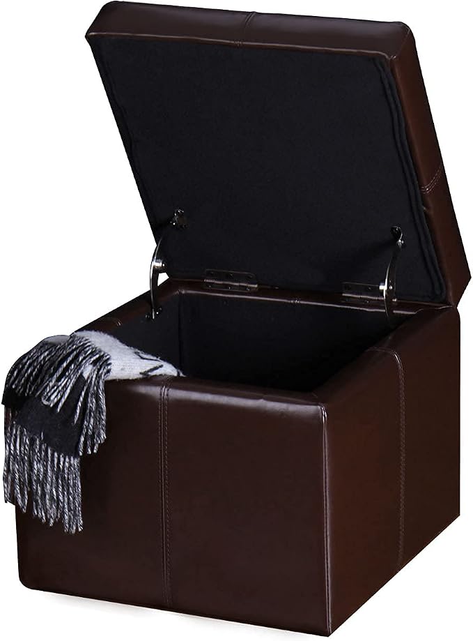 Adeco 17.7" Leather Cube Storage Brown Ottomans - Image 4