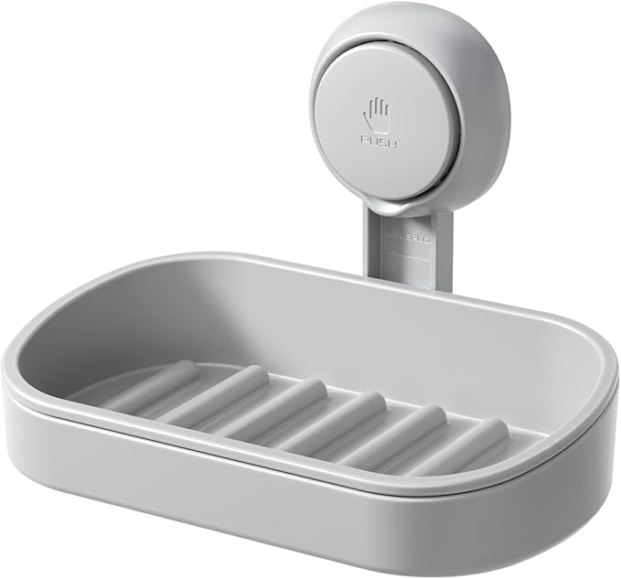 LEVERLOC Soap Dish Holder for Shower Suction Cup Wall Mounted Self Draining by LEVERLOC