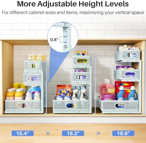 Under Sink Organizer, 3-Tier Thickened Metal Pull out Cabinet Organizer Shelf...